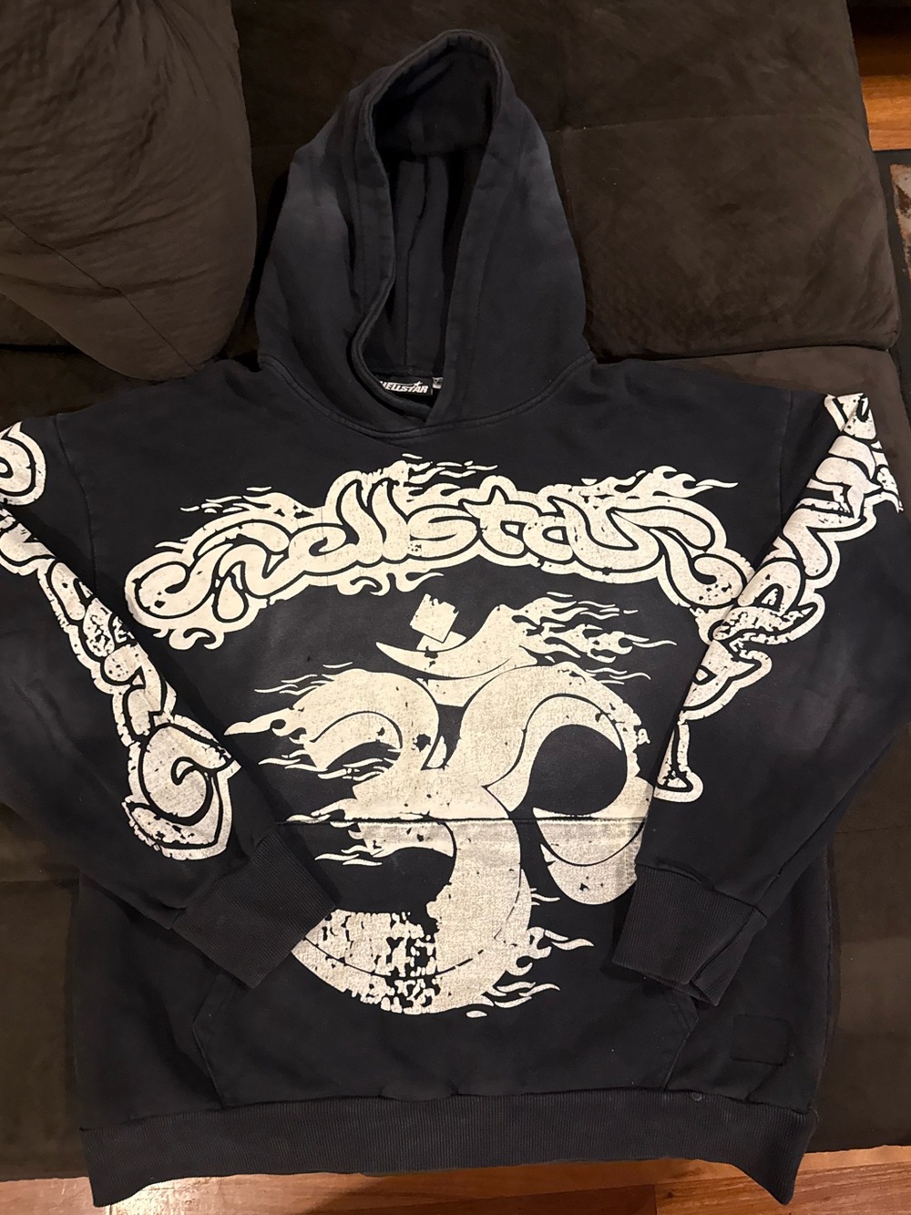 Black Graphic Hooded Sweatshirt with White Om Motif